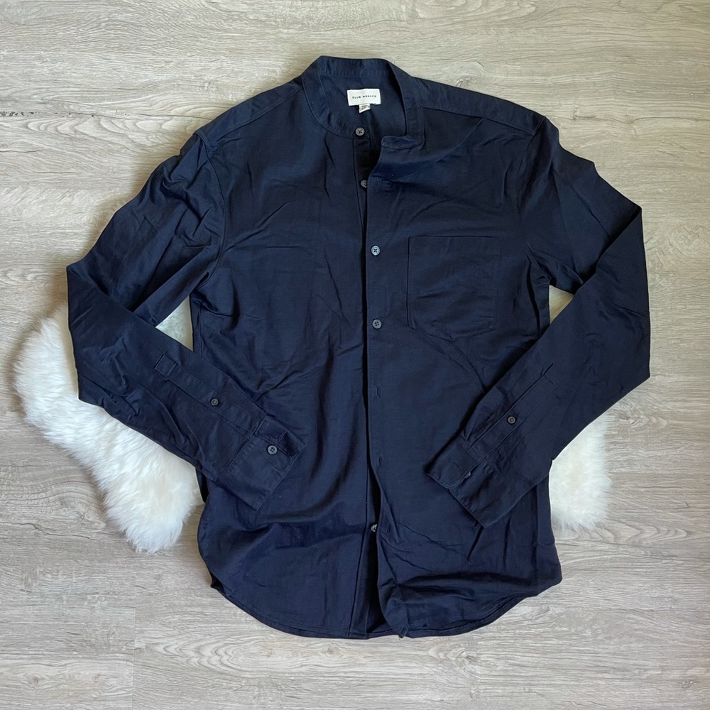 Club Monaco Navy Band Collar Shirt
